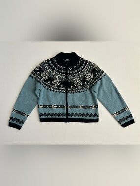 Icelandic Design Womens Medium Fair Isle Cardigan Sweater Brushed Yarn Angora Wo